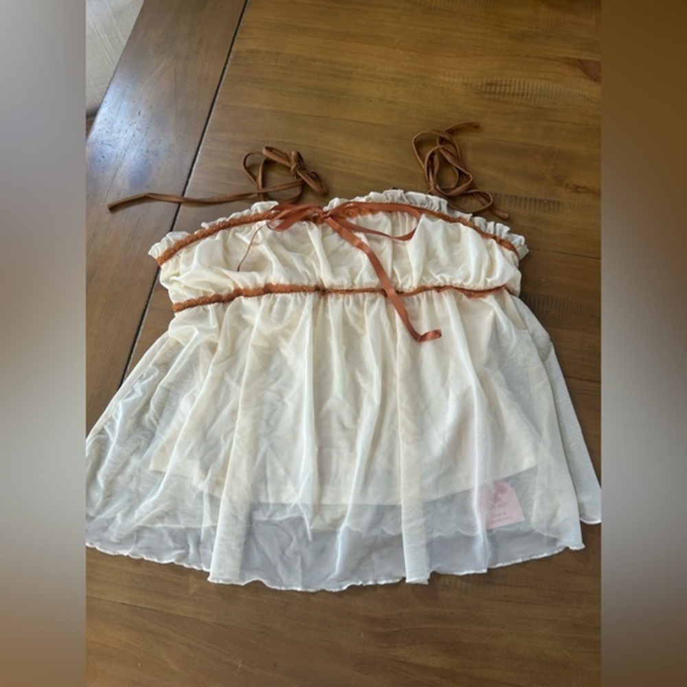 NWT SHEIN Cream and Brown Sheer Top